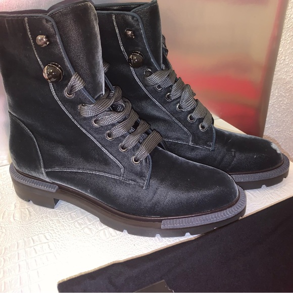 Giorgio Armani Velvet Lace-up Boots Size 39 dark grey velvet - Picture 2 of 12